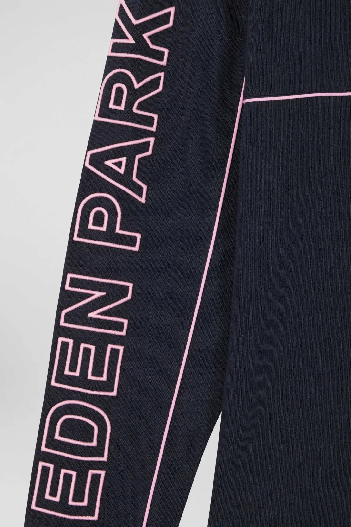 Regular navy long-sleeved cotton rugby shirt with pink piping and Eden Park embroidery