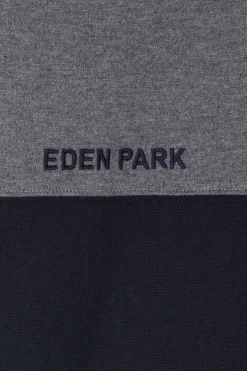 Regular navy long-sleeved cotton rugby shirt with sleeve N°10 embroidery