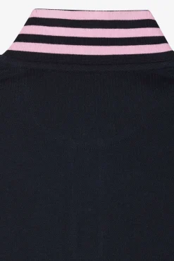Regular navy long-sleeved cotton piqué polo shirt