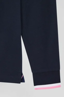 Regular navy long-sleeved cotton piqué polo shirt with XV de France embroidery