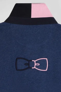 Regular navy long-sleeved cotton rugby shirt with bow tie details