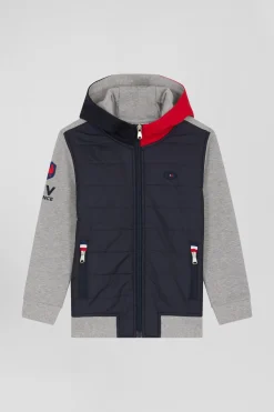 Regular navy padded front zipped hoodie