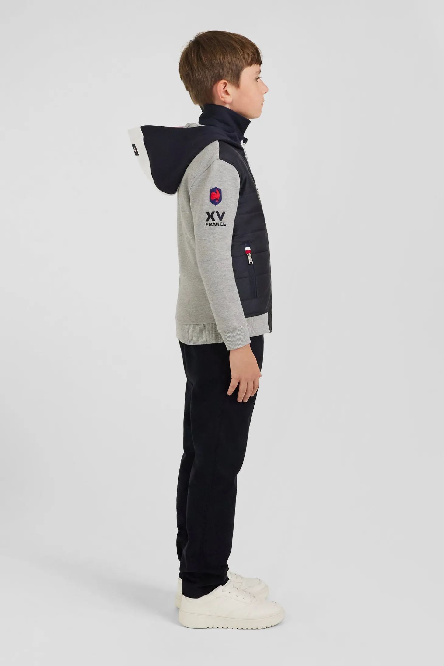 Regular navy padded front zipped hoodie