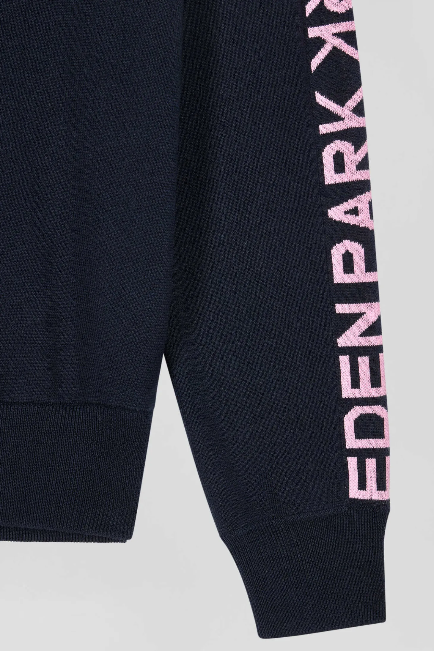 Regular navy semi-zipped cotton jumper with jacquard details