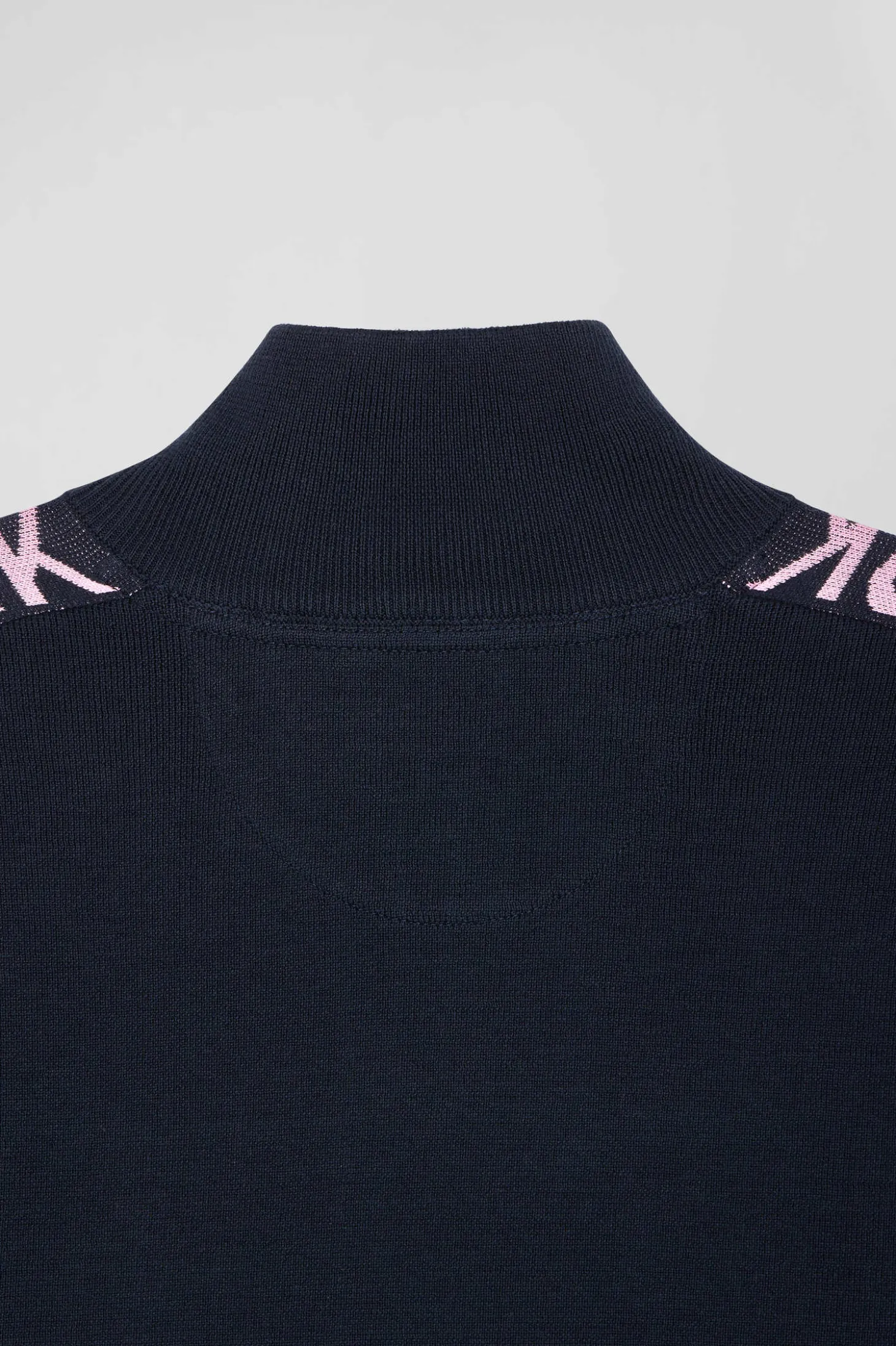 Regular navy semi-zipped cotton jumper with jacquard details