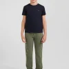 Regular navy short-sleeved cotton T-shirt with bow tie embroidery