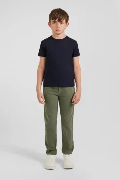 Regular navy short-sleeved cotton T-shirt with bow tie embroidery