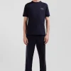 Regular navy short-sleeved cotton T-shirt with pink piping