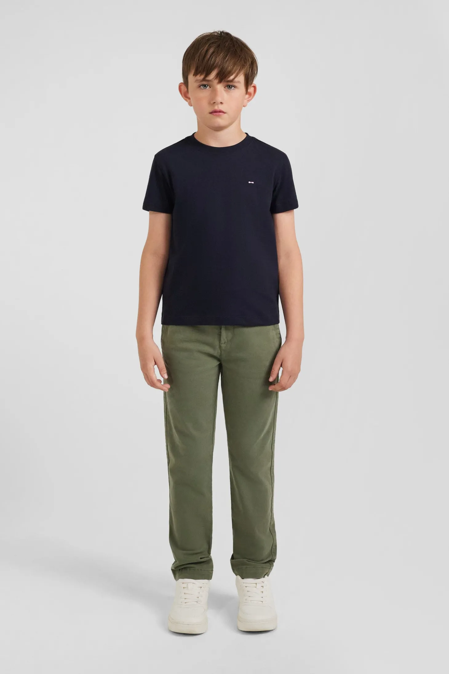 Regular navy short-sleeved cotton T-shirt with bow tie embroidery