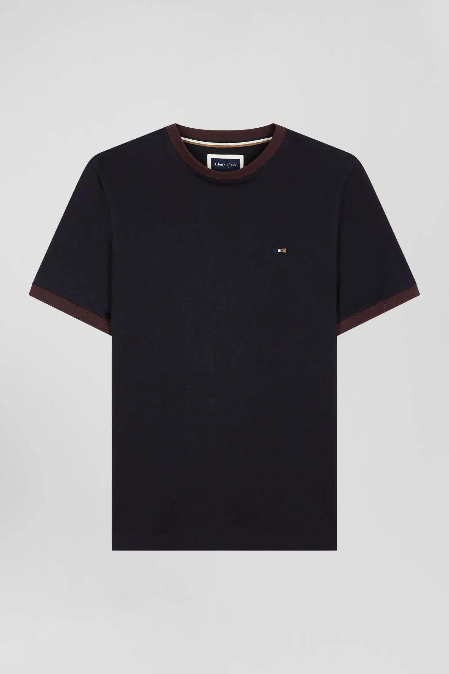 Regular navy short-sleeved cotton T-shirt with back embroidery