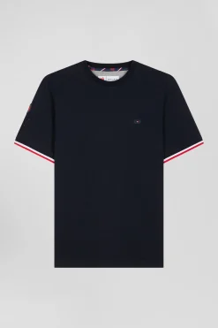 Regular navy short-sleeved cotton T-shirt with tricolor XV de France embroidery