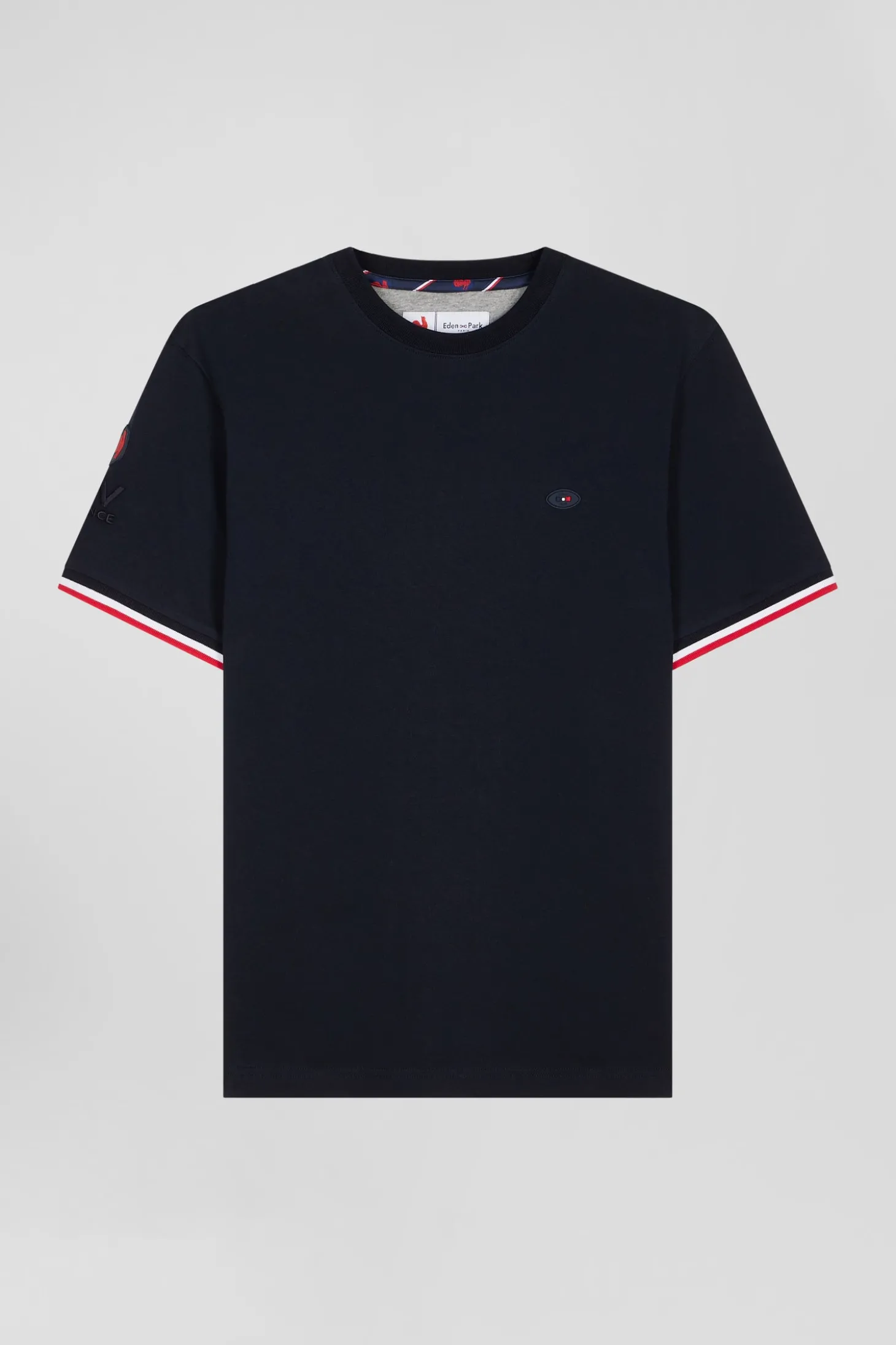 Regular navy short-sleeved cotton T-shirt with tricolor XV de France embroidery