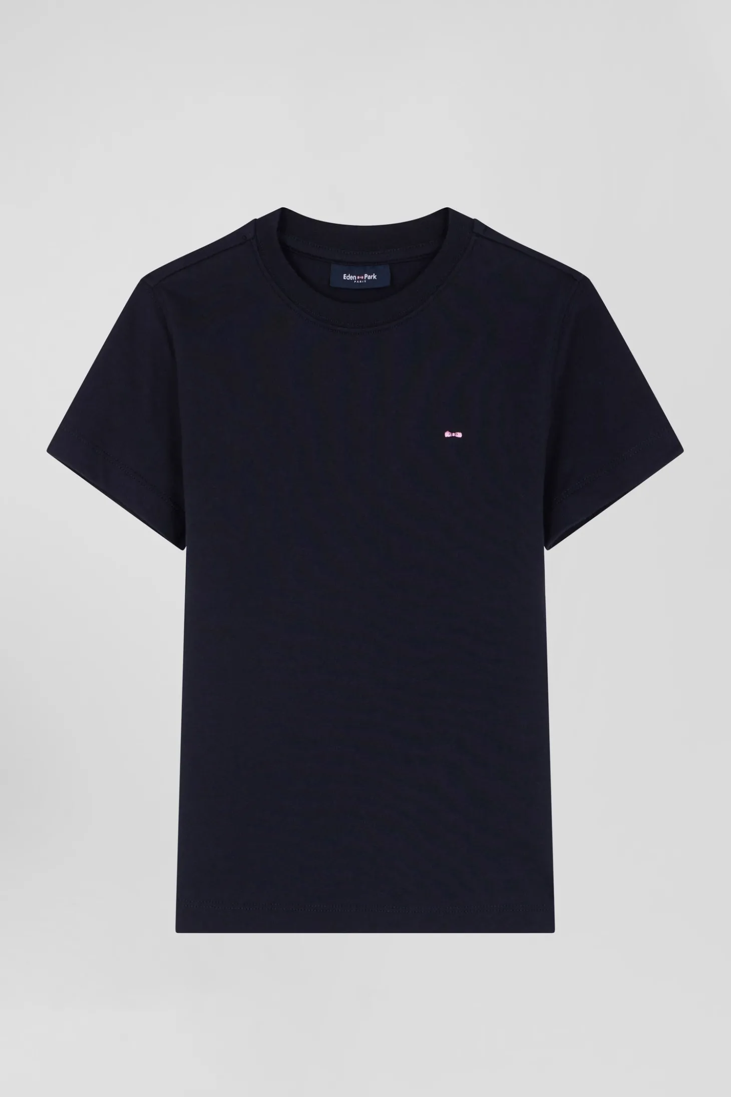 Regular navy short-sleeved cotton T-shirt with bow tie embroidery