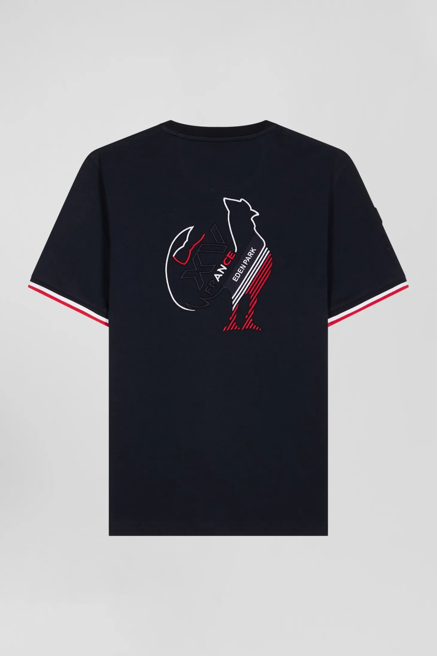 Regular navy short-sleeved cotton T-shirt with tricolor XV de France embroidery