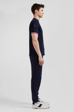 Regular navy short-sleeved cotton T-shirt with tricolor XV de France embroidery