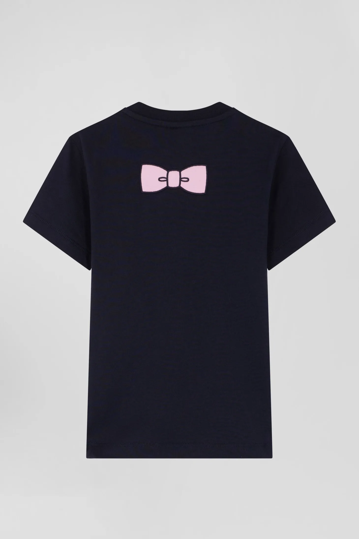 Regular navy short-sleeved cotton T-shirt with bow tie embroidery