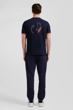 Regular navy short-sleeved cotton T-shirt with tricolor XV de France embroidery