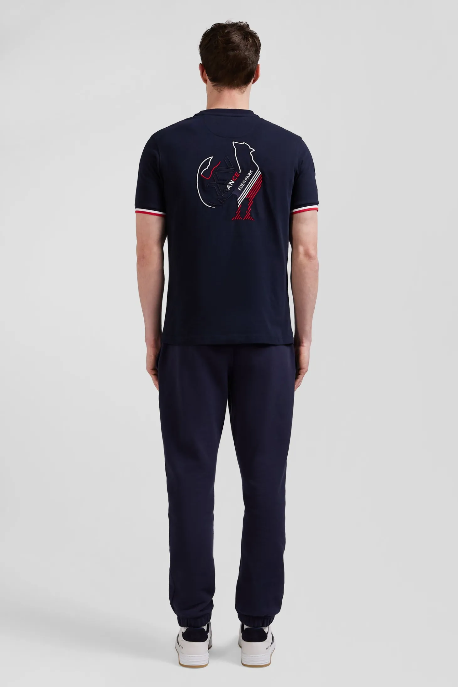 Regular navy short-sleeved cotton T-shirt with tricolor XV de France embroidery