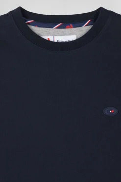 Regular navy short-sleeved cotton T-shirt with tricolor XV de France embroidery