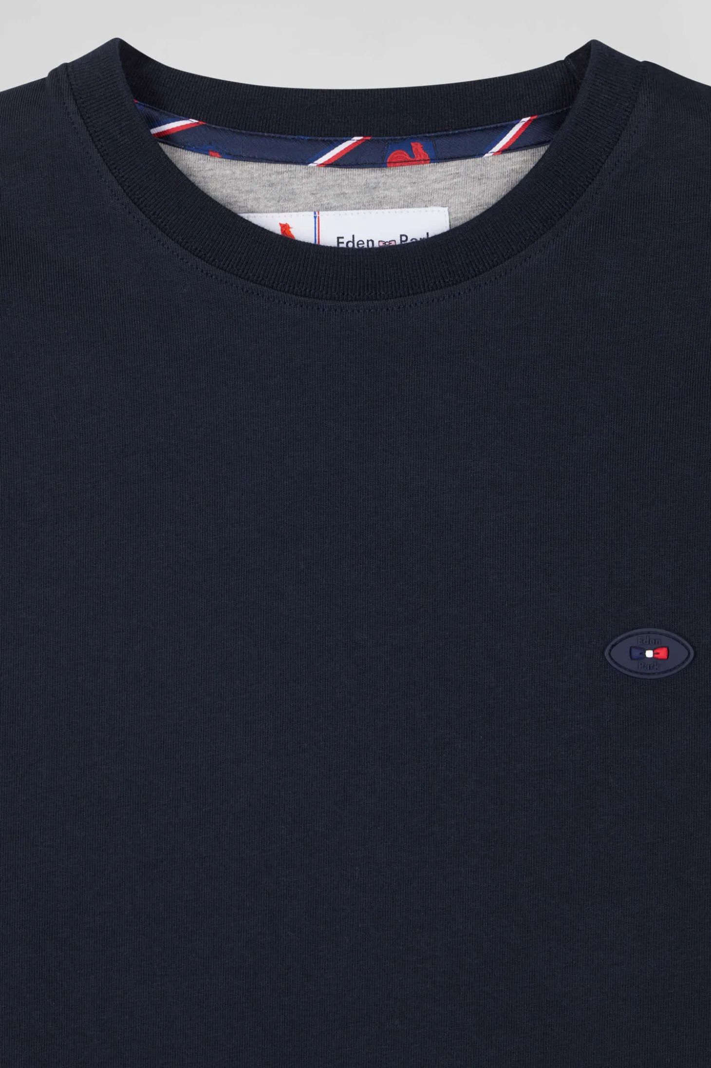 Regular navy short-sleeved cotton T-shirt with tricolor XV de France embroidery