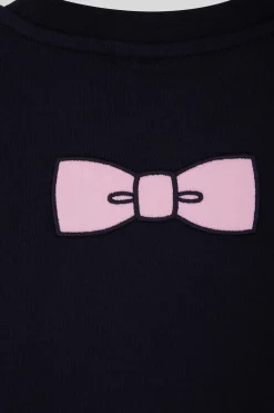 Regular navy short-sleeved cotton T-shirt with bow tie embroidery