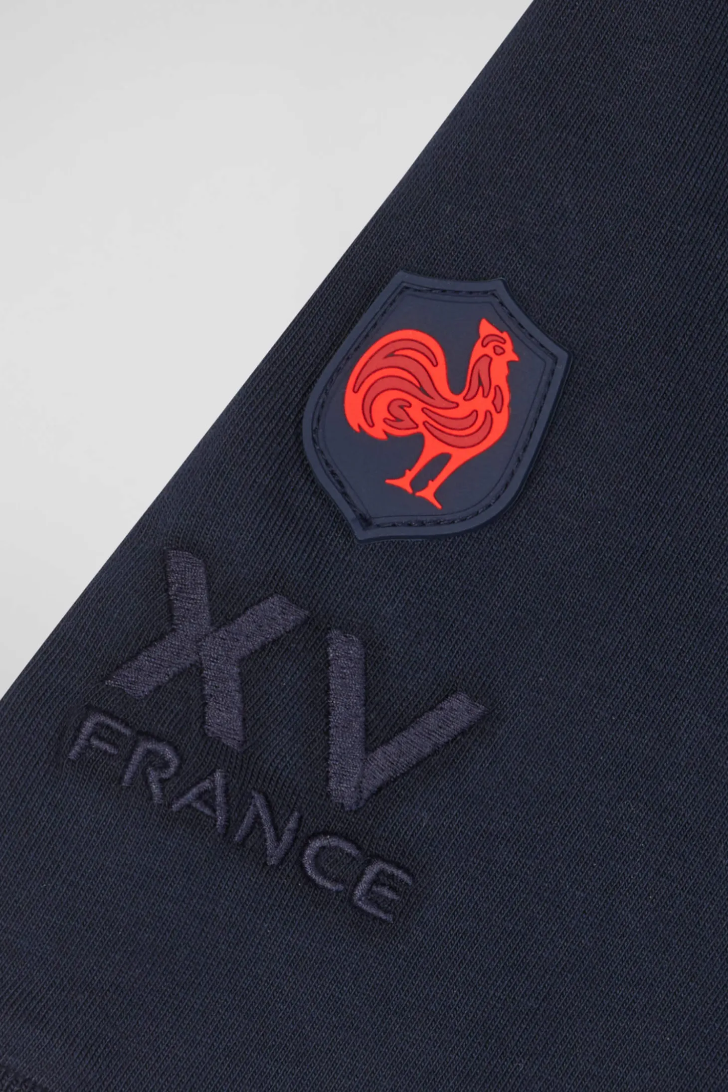 Regular navy short-sleeved cotton T-shirt with tricolor XV de France embroidery
