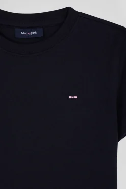 Regular navy short-sleeved cotton T-shirt with bow tie embroidery