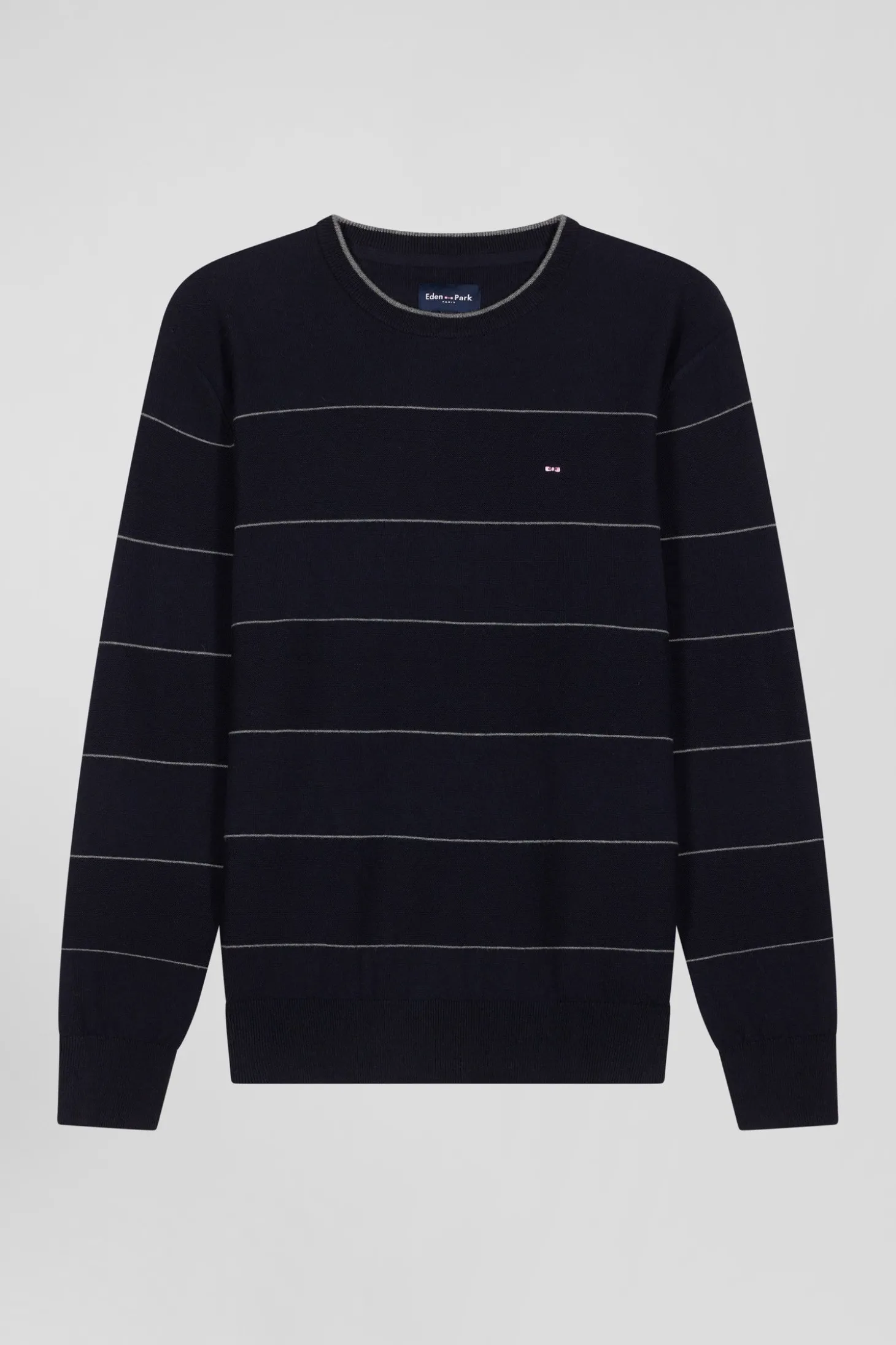 Regular navy striped cotton and cashmere crew neck jumper