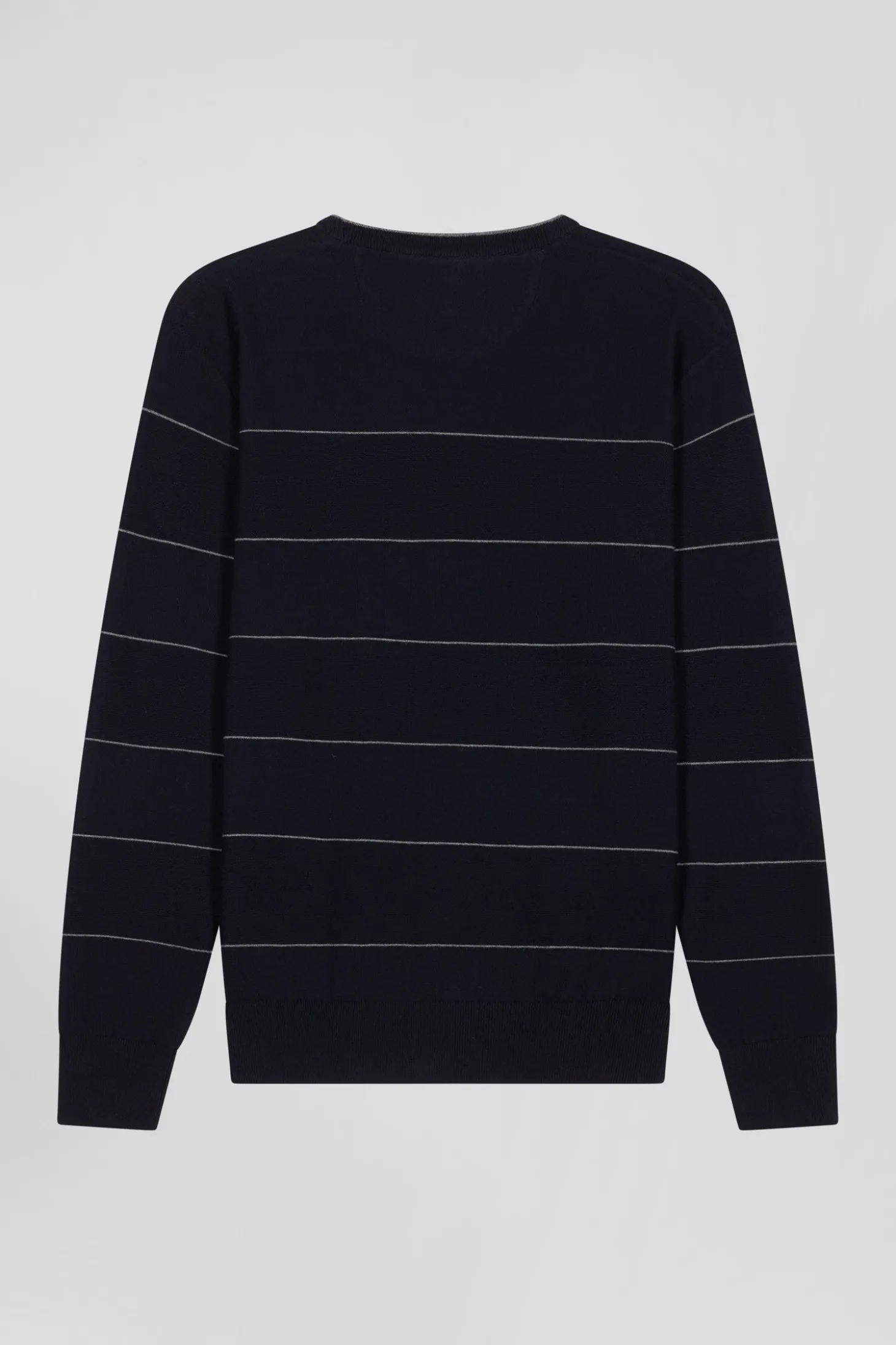 Regular navy striped cotton and cashmere crew neck jumper