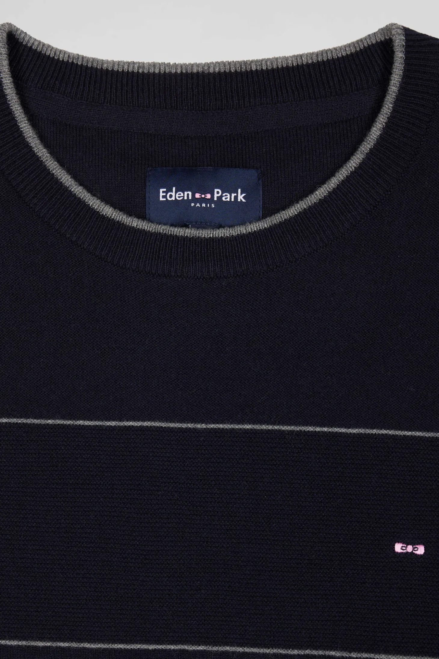 Regular navy striped cotton and cashmere crew neck jumper