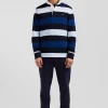 Regular navy striped long-sleeved cotton rugby shirt