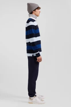 Regular navy striped long-sleeved cotton rugby shirt