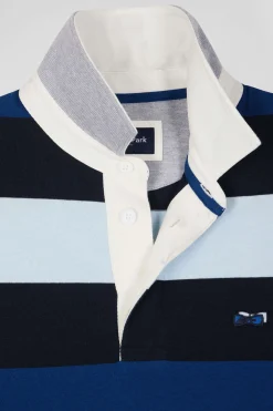 Regular navy striped long-sleeved cotton rugby shirt