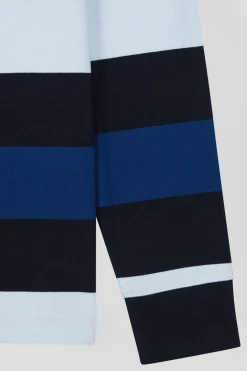 Regular navy striped long-sleeved cotton rugby shirt