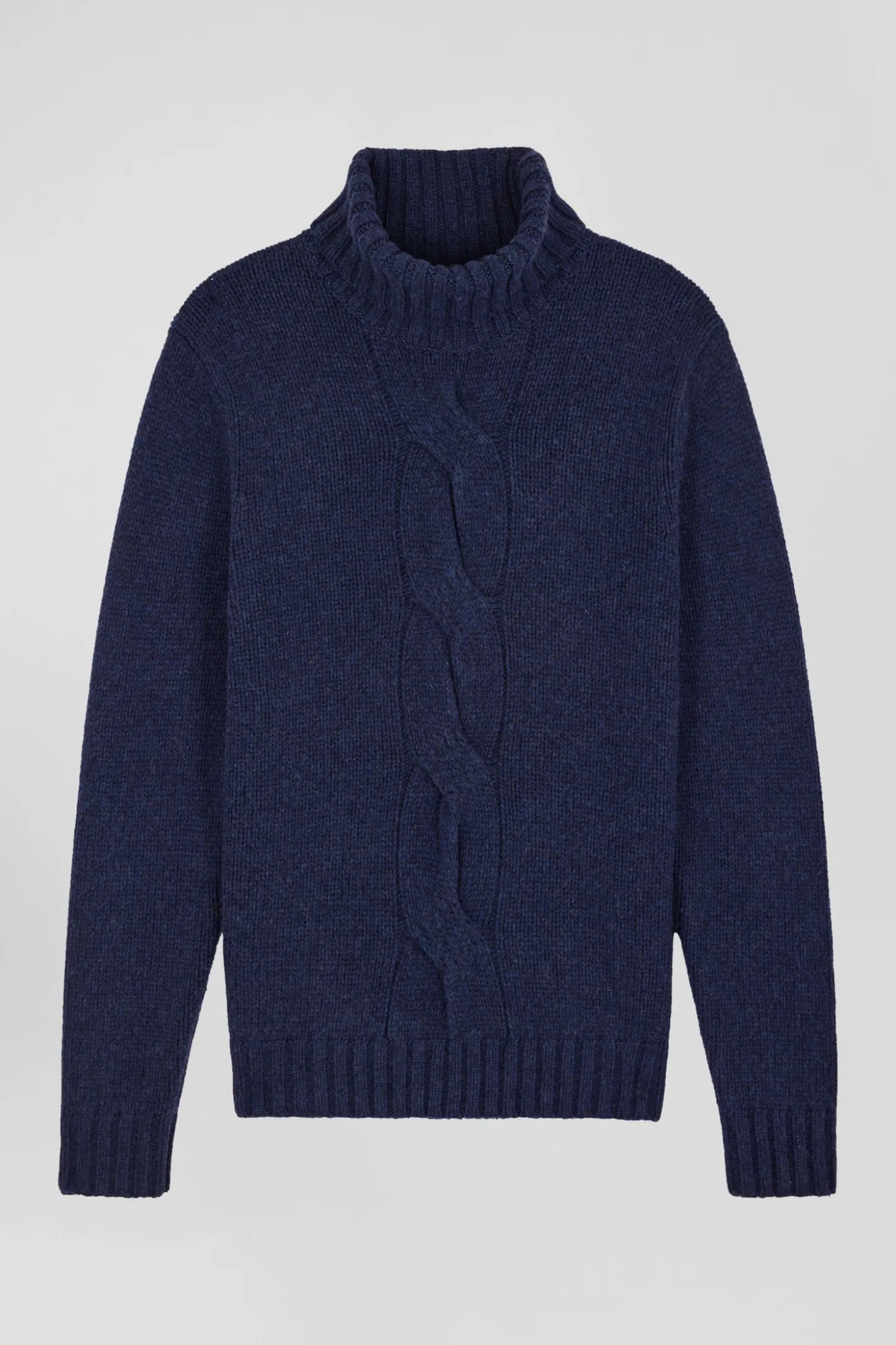 Regular navy virgin wool and recycled polyamide turtleneck jumper with 3D knitting
