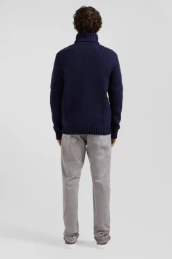 Regular navy virgin wool and recycled polyamide turtleneck jumper with 3D knitting
