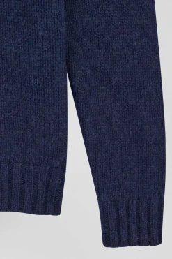 Regular navy virgin wool and recycled polyamide turtleneck jumper with 3D knitting