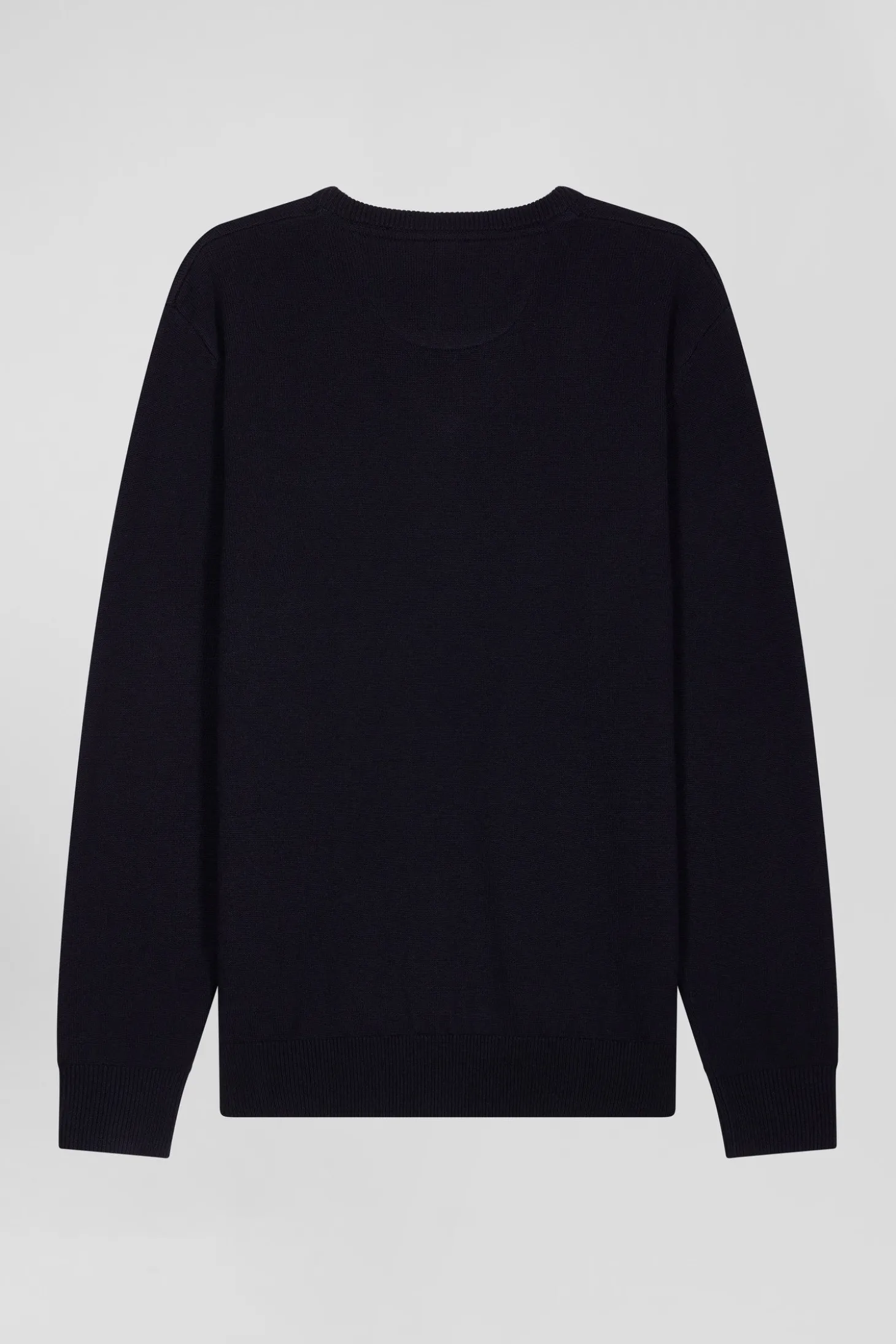 Regular navy wool and cotton V-neck jumper with striped details