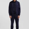 Regular navy zipped brushed cotton fleece with high top collar