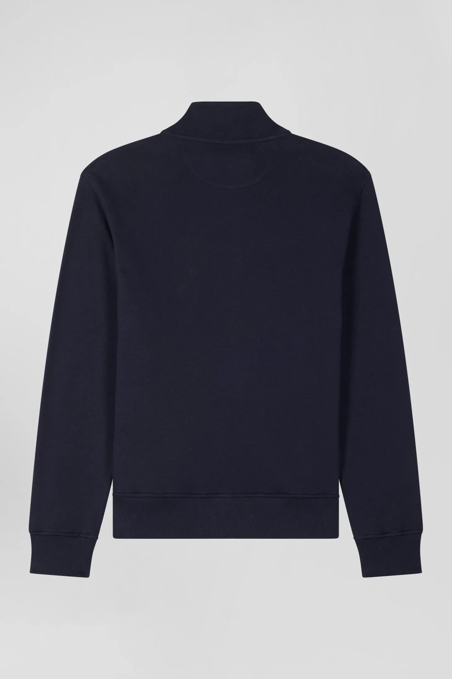 Regular navy zipped brushed cotton fleece with high top collar