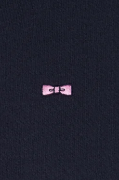 Regular navy zipped brushed cotton fleece with high top collar