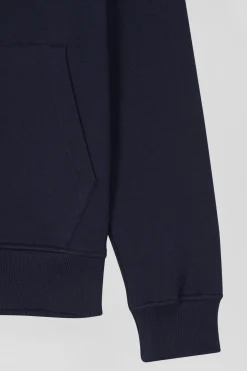Regular navy zipped brushed cotton fleece with high top collar