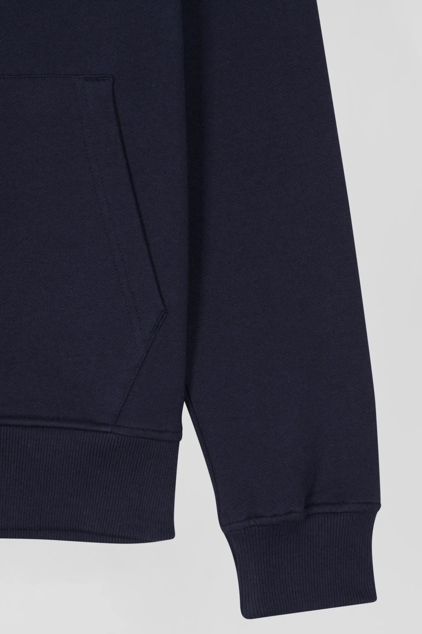 Regular navy zipped brushed cotton fleece with high top collar