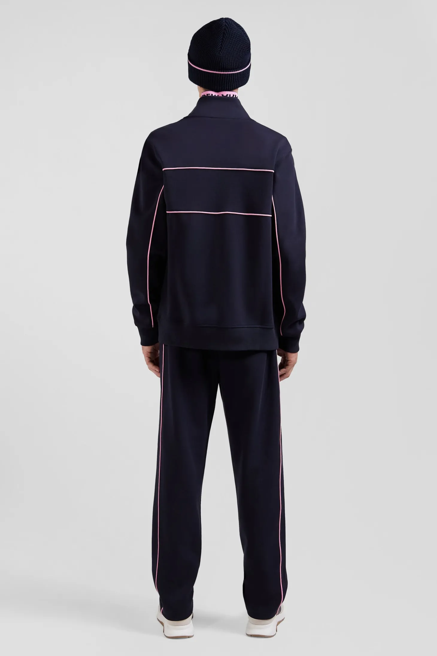 Regular navy zipped high neck sweatshirt with pink piping