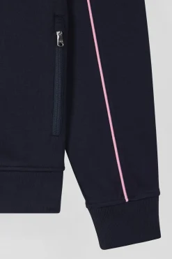 Regular navy zipped high neck sweatshirt with pink piping