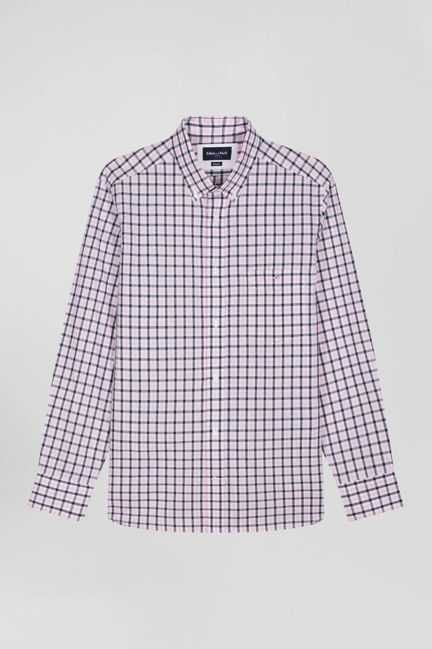 Regular pink and white checked cotton poplin shirt