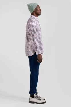Regular pink and white checked cotton poplin shirt