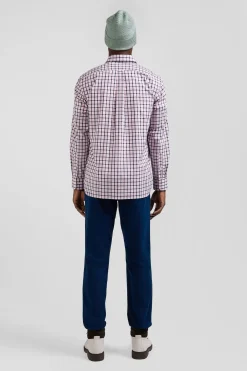 Regular pink and white checked cotton poplin shirt