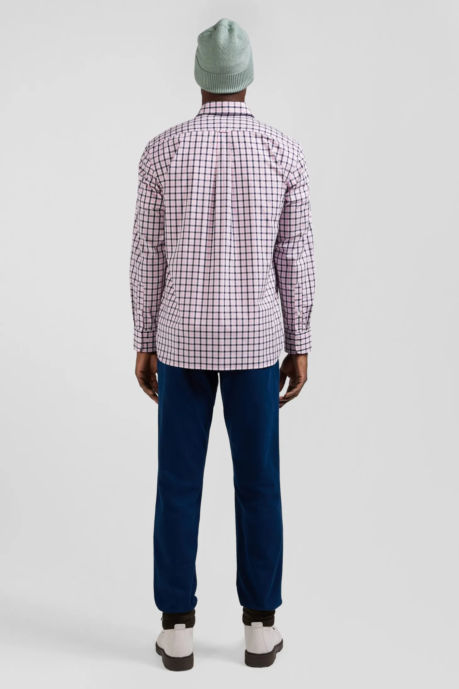 Regular pink and white checked cotton poplin shirt