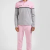 Regular pink bicolor long-sleeved cotton piqué polo shirt
